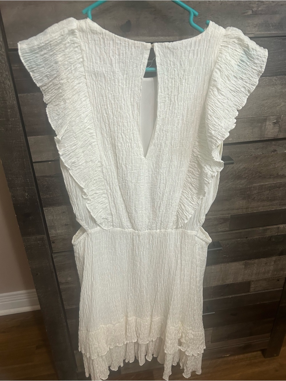 White Ruffle Textured Mini Dress - Picture 2 of 5